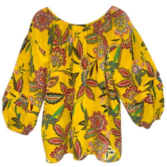 Johnny Was Silk Anka Floral Paisley Peasant Blouse Yellow Multi Boho S - Picture 7 of 8